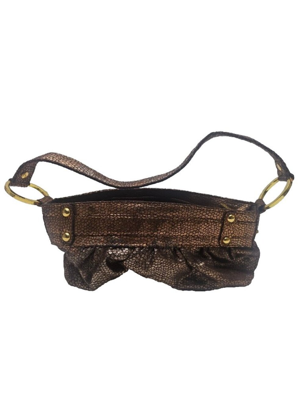 XOXO Y2K Metallic Bronze Mini Shoulder Bag Baguette Ruched Purse McBling - Picture 7 of 11